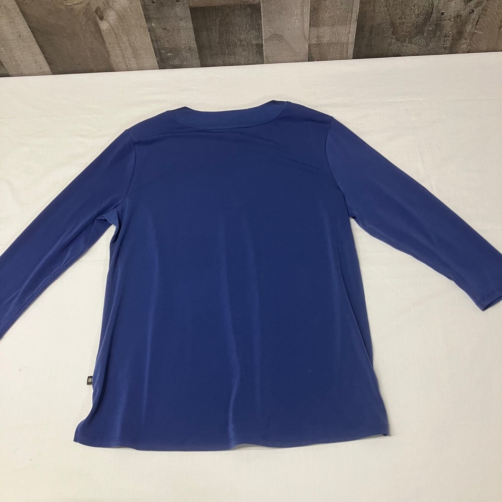 Banana Republic Womens Royal Blue V-Neck 3/4 Sleeve Blouse Top Satin Trim Size S - Picture 3 of 9
